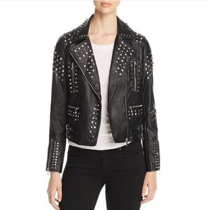 Aqua Studded Black Leather Moto Jacket